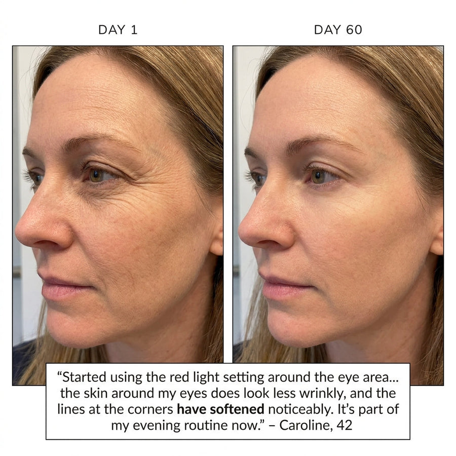 Before and after Day 1 to Day 60 – Caroline, 42, eye area wrinkles