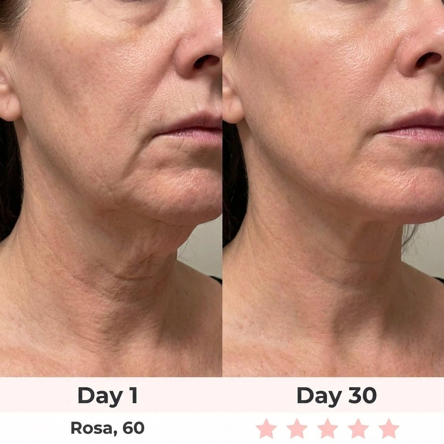 Before and after Day 1 to Day 30 – Rosa, 60, neck and jawline